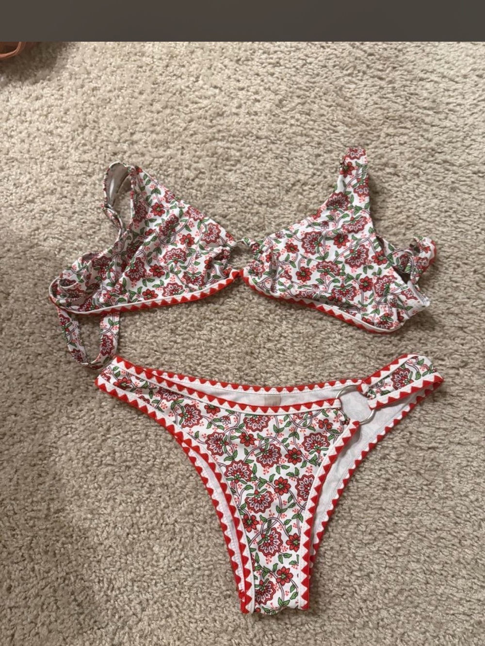 SHEIN Red, White & Green Floral Two-Piece Bikini